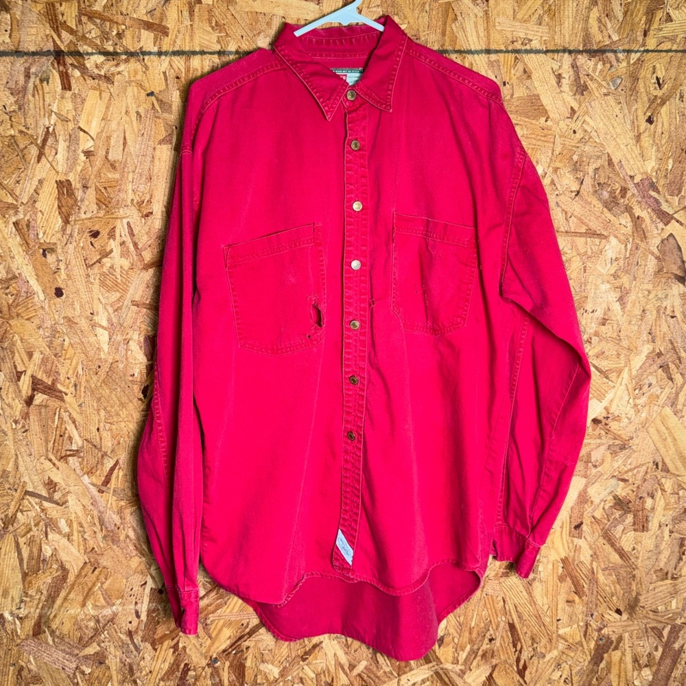 VTG Levi's‎ Distressed Red Button Shirt Western Grunge Trucker Utility Cotton L